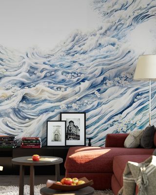 Romantic Waves Blue Abstract Wallpaper