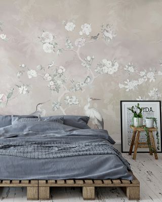 White Garden Sepia Floral Wallpaper