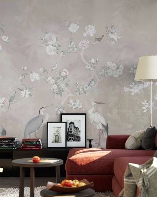 White Garden Sepia Floral Wallpaper