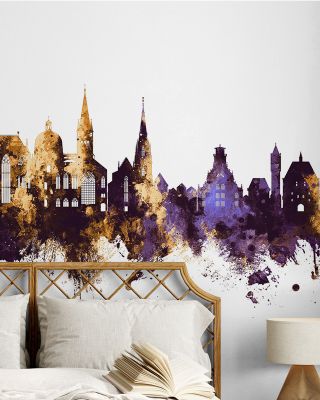 Aachen Germany Skyline Purple & Gold Wallpaper