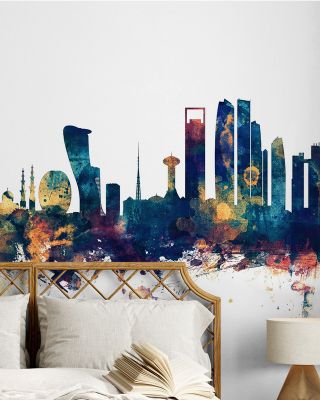 Abu Dhabi Skyline Blue & Bronze Wallpaper