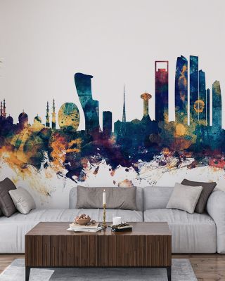 Abu Dhabi Skyline Blue & Bronze Wallpaper