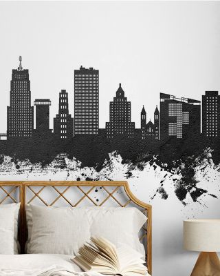 Akron Ohio Skyline Black & White Wallpaper