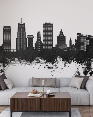 Akron Ohio Skyline Black & White Wallpaper