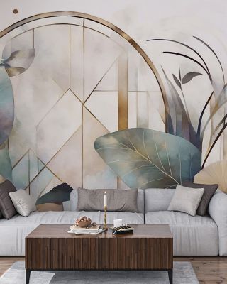 Art Deco Floral Geometry Yellow Wallpaper