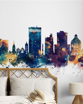 Asheville North Carolina Skyline Blue & Bronze Wallpaper