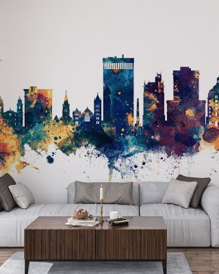 Asheville North Carolina Skyline Blue & Bronze Wallpaper