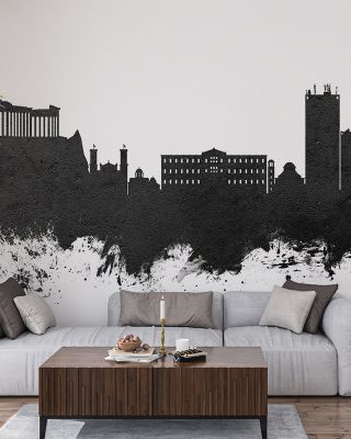 Athens Greece Skyline Black & White Wallpaper