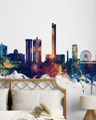 Atlantic City New Jersey Skyline Blue & Bronze Wallpaper