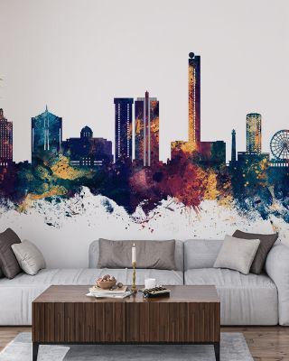 Atlantic City New Jersey Skyline Blue & Bronze Wallpaper