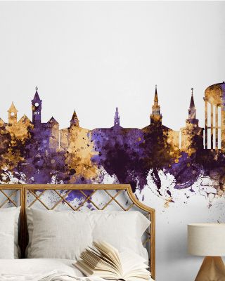 Auburn Alabama Skyline Purple & Gold Wallpaper