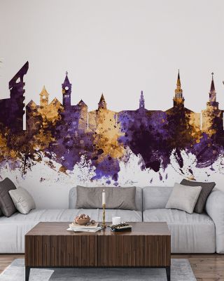 Auburn Alabama Skyline Purple & Gold Wallpaper