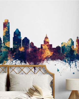 Austin Texas Skyline Blue & Bronze Wallpaper