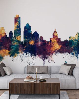 Austin Texas Skyline Blue & Bronze Wallpaper