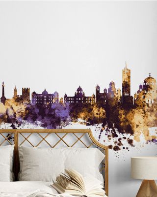 Belgrade Serbia Skyline Purple & Gold Wallpaper