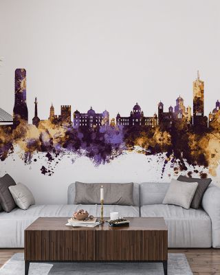 Belgrade Serbia Skyline Purple & Gold Wallpaper