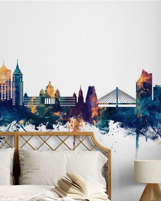 Bengaluru India Skyline Blue & Bronze Wallpaper