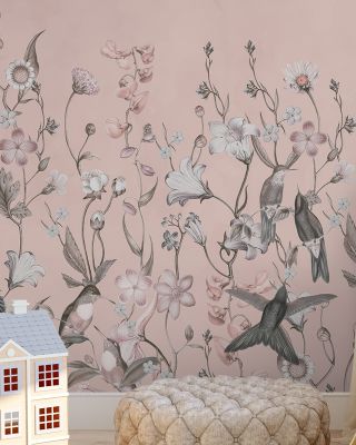 Bird Garden Coral Wallpaper