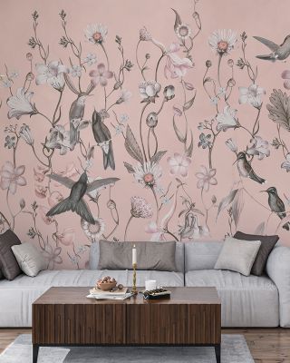 Bird Garden Coral Wallpaper