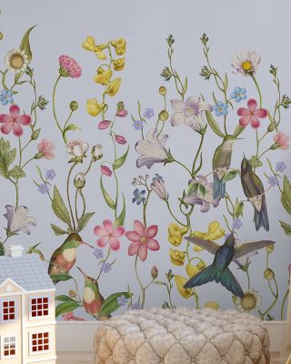 Bird Garden Light Blue Wallpaper