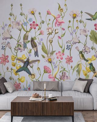 Bird Garden Light Blue Wallpaper