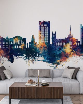 Blackburn England Skyline Blue & Bronze Wallpaper