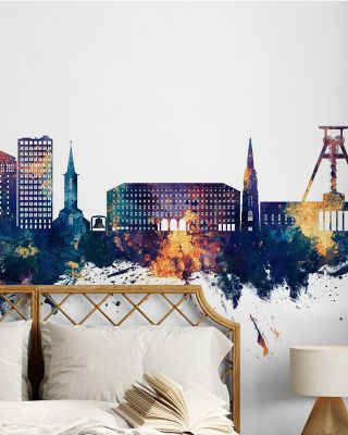 Bochum Germany Skyline Blue & Bronze Wallpaper