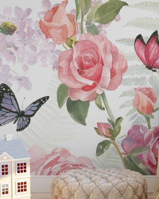 Boho Bouquet Study White Wallpaper