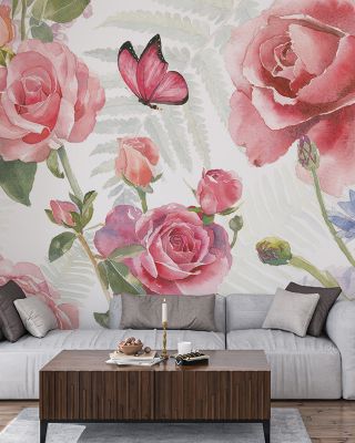 Boho Bouquet Study White Wallpaper