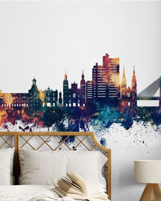 Bonn Skyline Blue & Bronze Wallpaper