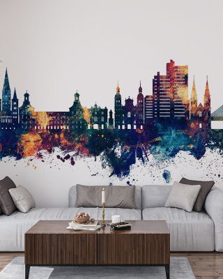 Bonn Skyline Blue & Bronze Wallpaper