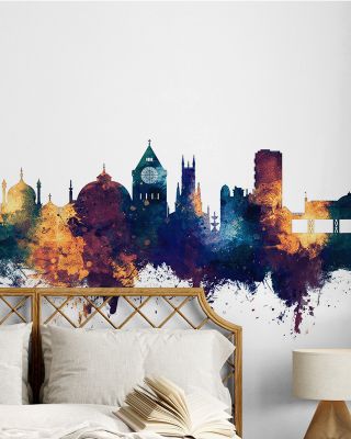 Brighton England Skyline Blue & Bronze Wallpaper
