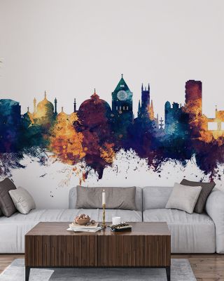 Brighton England Skyline Blue & Bronze Wallpaper