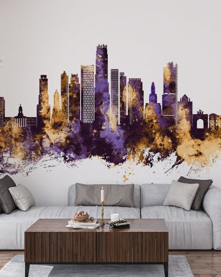 Brooklyn New York Skyline Purple & Gold Wallpaper