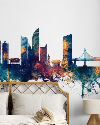 Busan South Korea Skyline Blue & Bronze Wallpaper