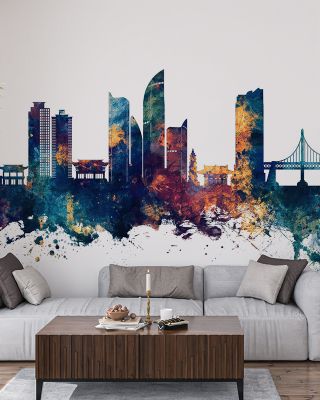 Busan South Korea Skyline Blue & Bronze Wallpaper