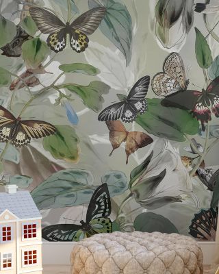 Butterfly Paradise Green Wallpaper