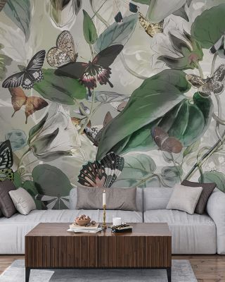 Butterfly Paradise Green Wallpaper