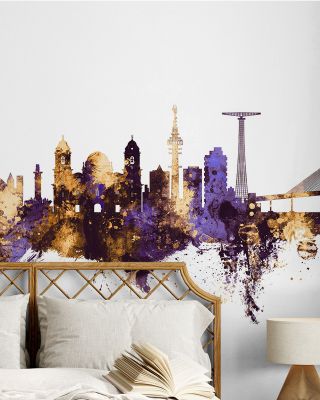 Cádiz Spain Skyline Purple & Gold Wallpaper
