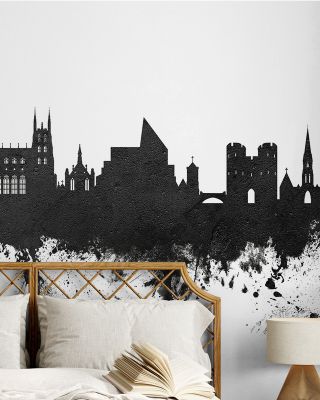 Canterbury England Skyline Black & White Wallpaper