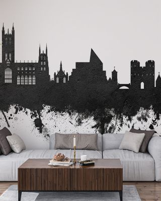 Canterbury England Skyline Black & White Wallpaper