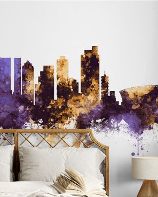 Cape Town Skyline Purple & Gold Wallpaper