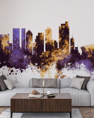 Cape Town Skyline Purple & Gold Wallpaper