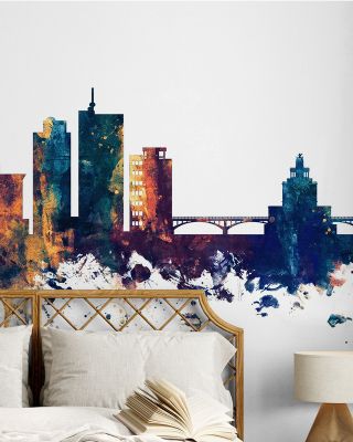 Cedar Rapids Iowa Skyline Blue & Bronze Wallpaper