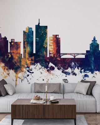Cedar Rapids Iowa Skyline Blue & Bronze Wallpaper