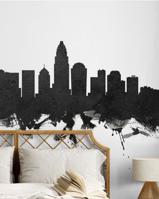 Charlotte North Carolina Skyline Black & White Wallpaper