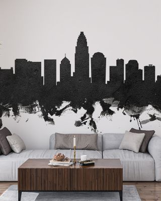 Charlotte North Carolina Skyline Black & White Wallpaper