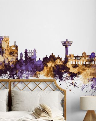 Chattogram Bangladesh Skyline Purple & Gold Wallpaper