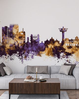 Chattogram Bangladesh Skyline Purple & Gold Wallpaper
