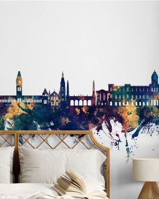 Chennai Skyline India Blue & Bronze Wallpaper